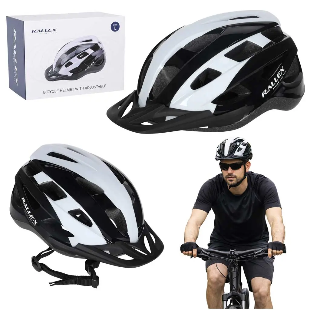 Kask rowerowy na rower RALLEX damski męski regulowany czarno-biały L 58-62cm - Elektronika i akcesoria