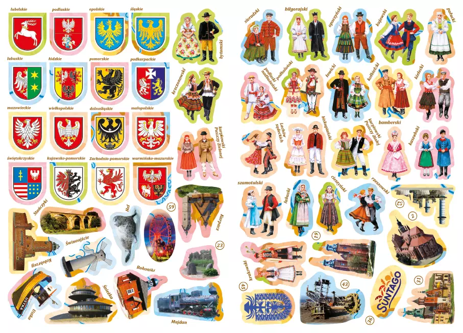 Mapa z naklejkami "Dookoła Polski" - Książki