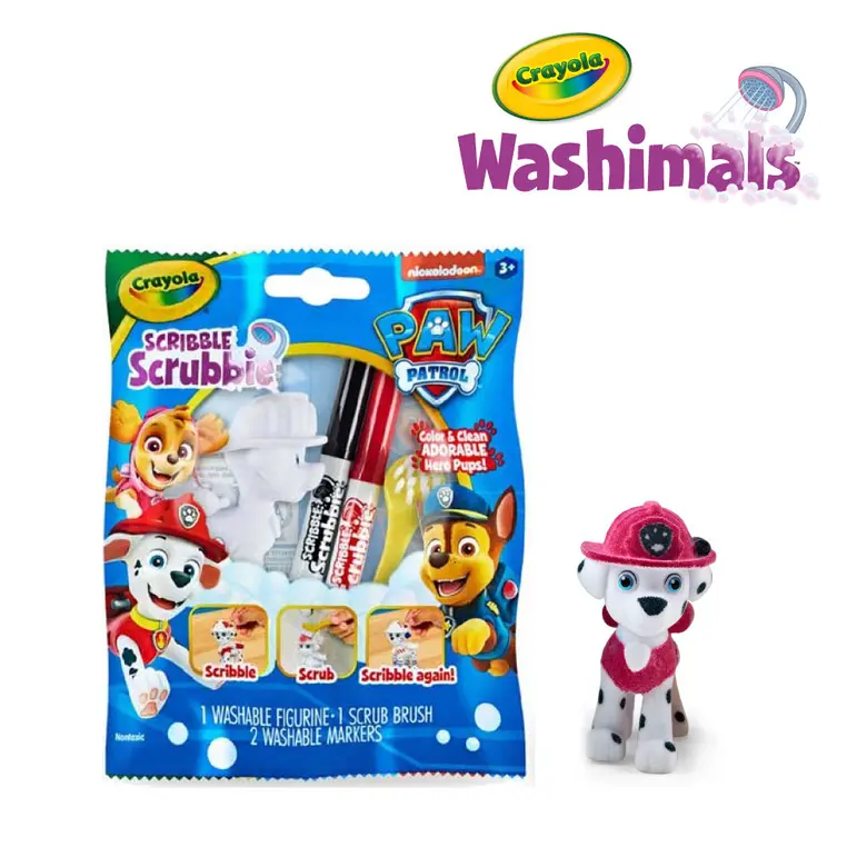 Crayola Figurki do malowania i mycia - zestaw zwierzątko 1szt., flamastry zmywalne 2 szt., szczoteczka Washimals Psi Patrol 3+ (opakowanie zbiorcze 24szt., 6 wzorów) - Papiernicze i szkolne