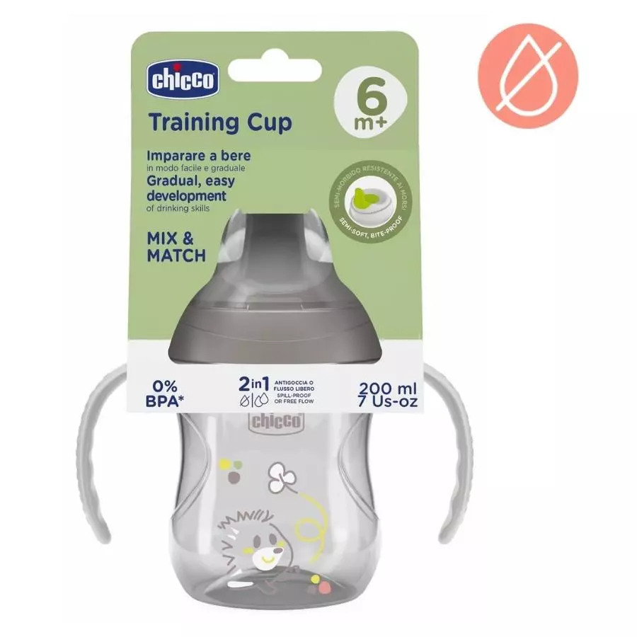 Kubek z twardym ustnikiem 200ml szary 6m+ - Papiernicze i szkolne