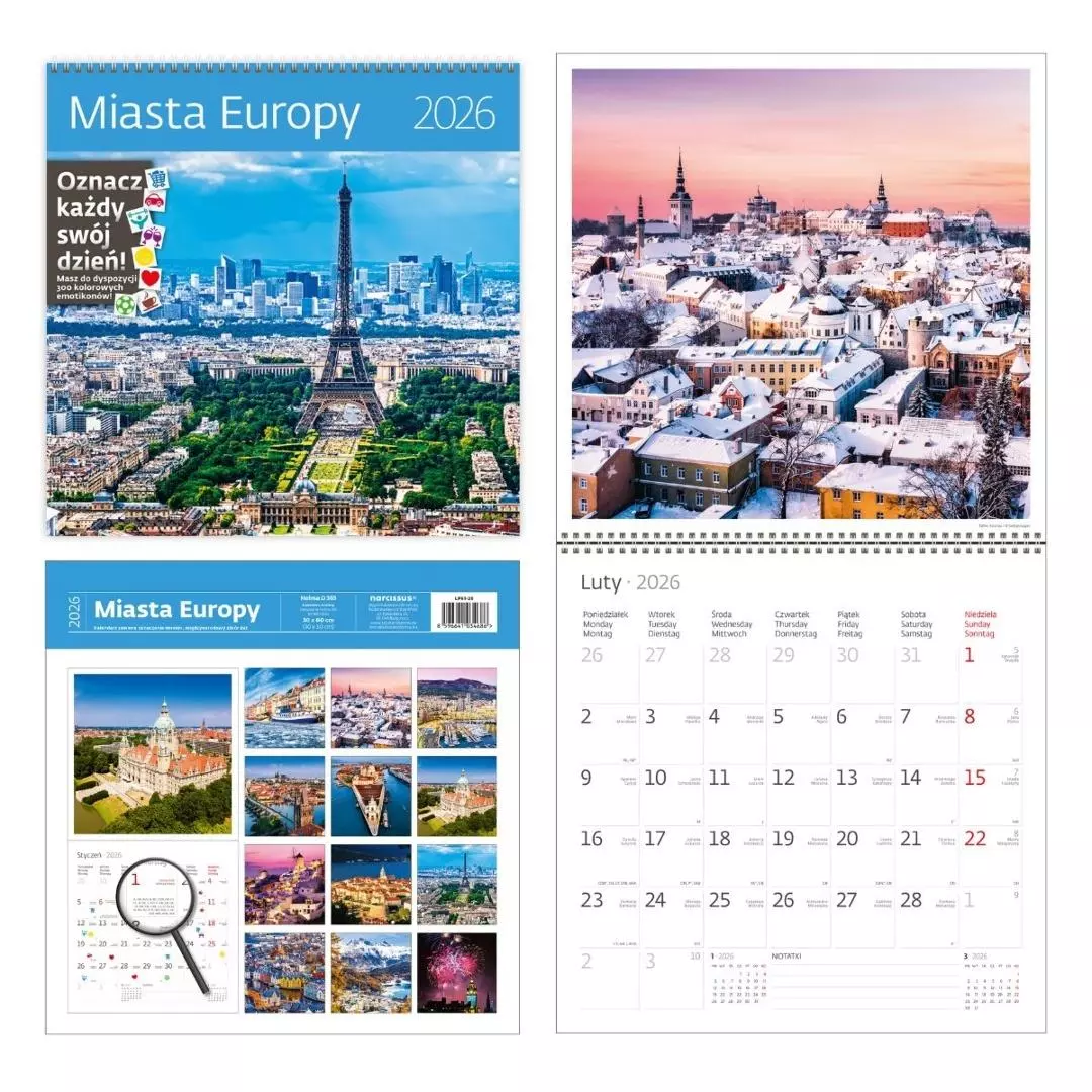 Kalendarz 2026 ścienny 30x30 Miasta Europy HELMA - Książki