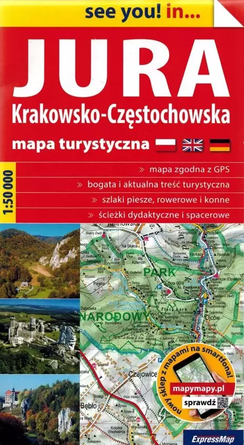 Jura Krakowsko-Częstochowska; papierowa mapa turystyczna 1:50 000 - Książki