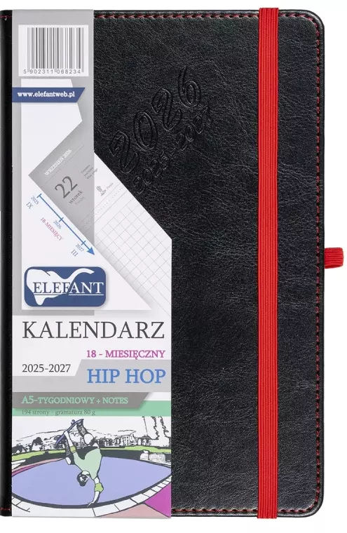 Kalendarz książkowy 2026 A5 18 miesięcy Hip hop, czarny - Książki