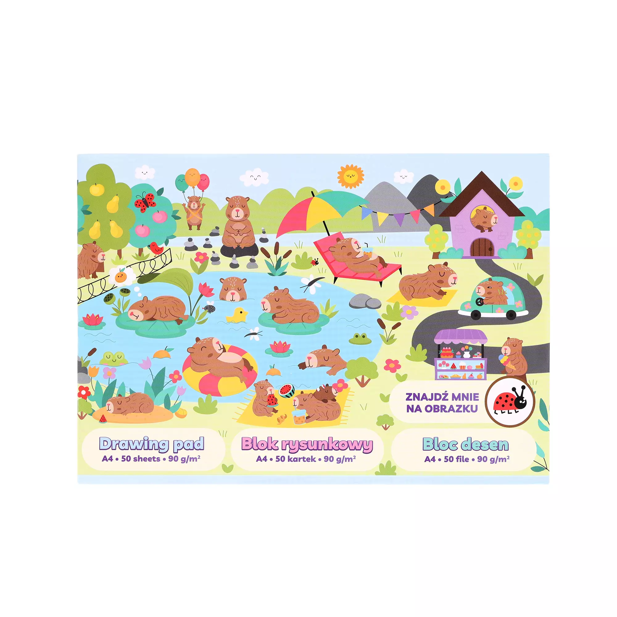 Blok rysunkowy biały STRIGO A4 50 kartek 90g Kapibara znajdź biedronkę - Papiernicze i szkolne