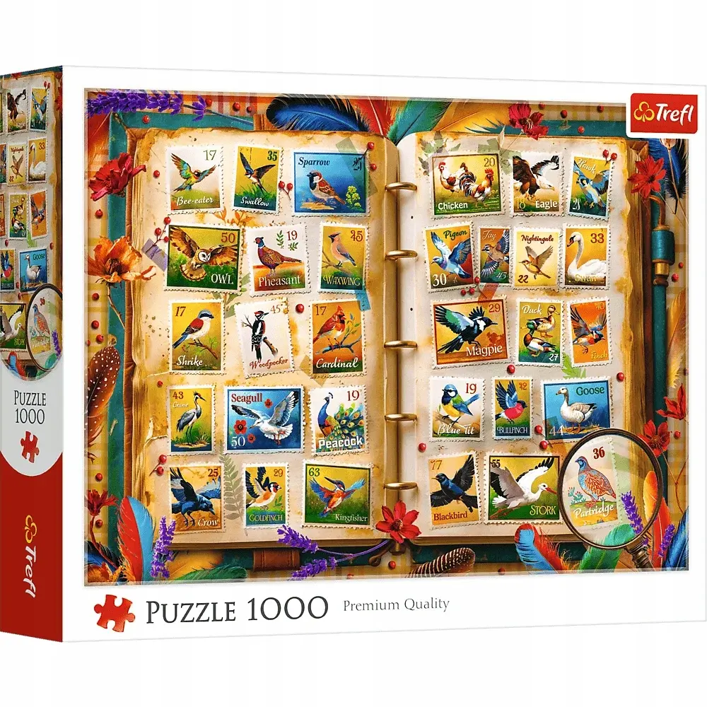 Puzzle Trefl 1000 elementów Kolekcja znaczków - atlas ptaków - Puzzle