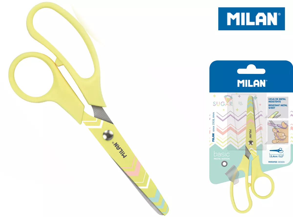 Nożyczki Milan szkolne 13,4 cm Sugar Diamonds żółte na blistrze 1 sztuka - Papiernicze i szkolne