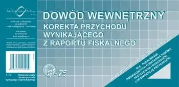 Dowód wewnętrzny Korekta przychodu... V-75 - Papiernicze i szkolne