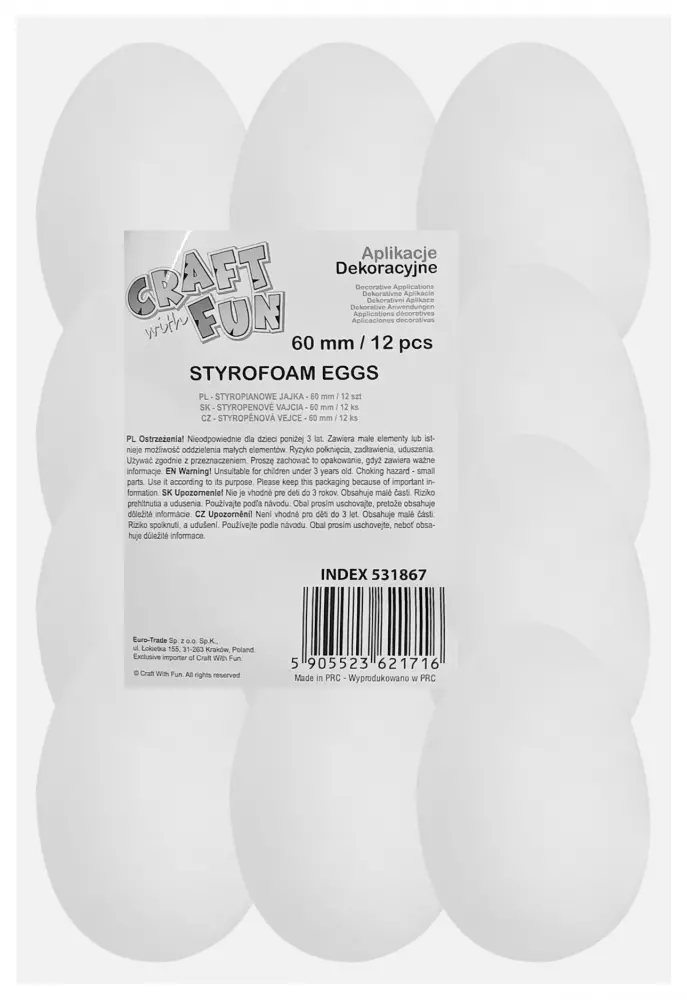 Ozdoba Dekoracyjna Styropianowe Jajka 60mm 12szt Wielkanoc Craft with Fun 531867 - Papiernicze i szkolne