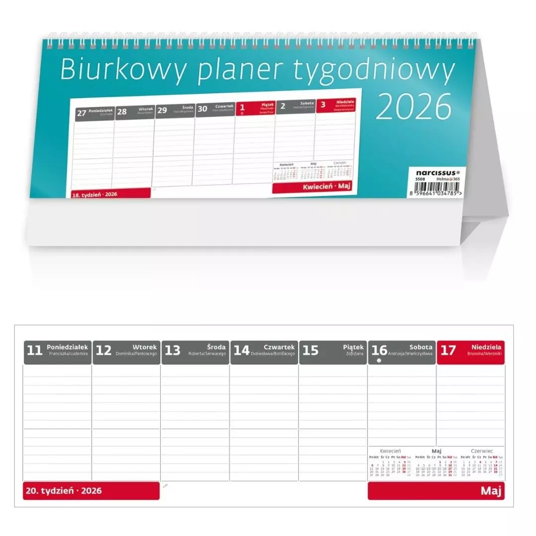 Kalendarz 2026 biurkowy tygodniowy Planer HELMA - Książki