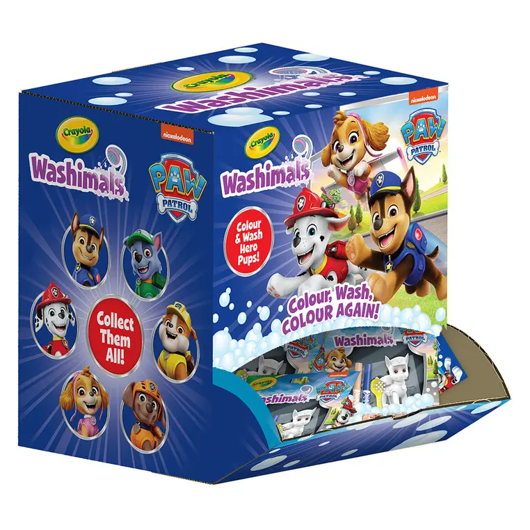 Crayola Figurki do malowania i mycia - zestaw zwierzątko 1szt., flamastry zmywalne 2 szt., szczoteczka Washimals Psi Patrol 3+ (opakowanie zbiorcze 24szt., 6 wzorów) - Papiernicze i szkolne