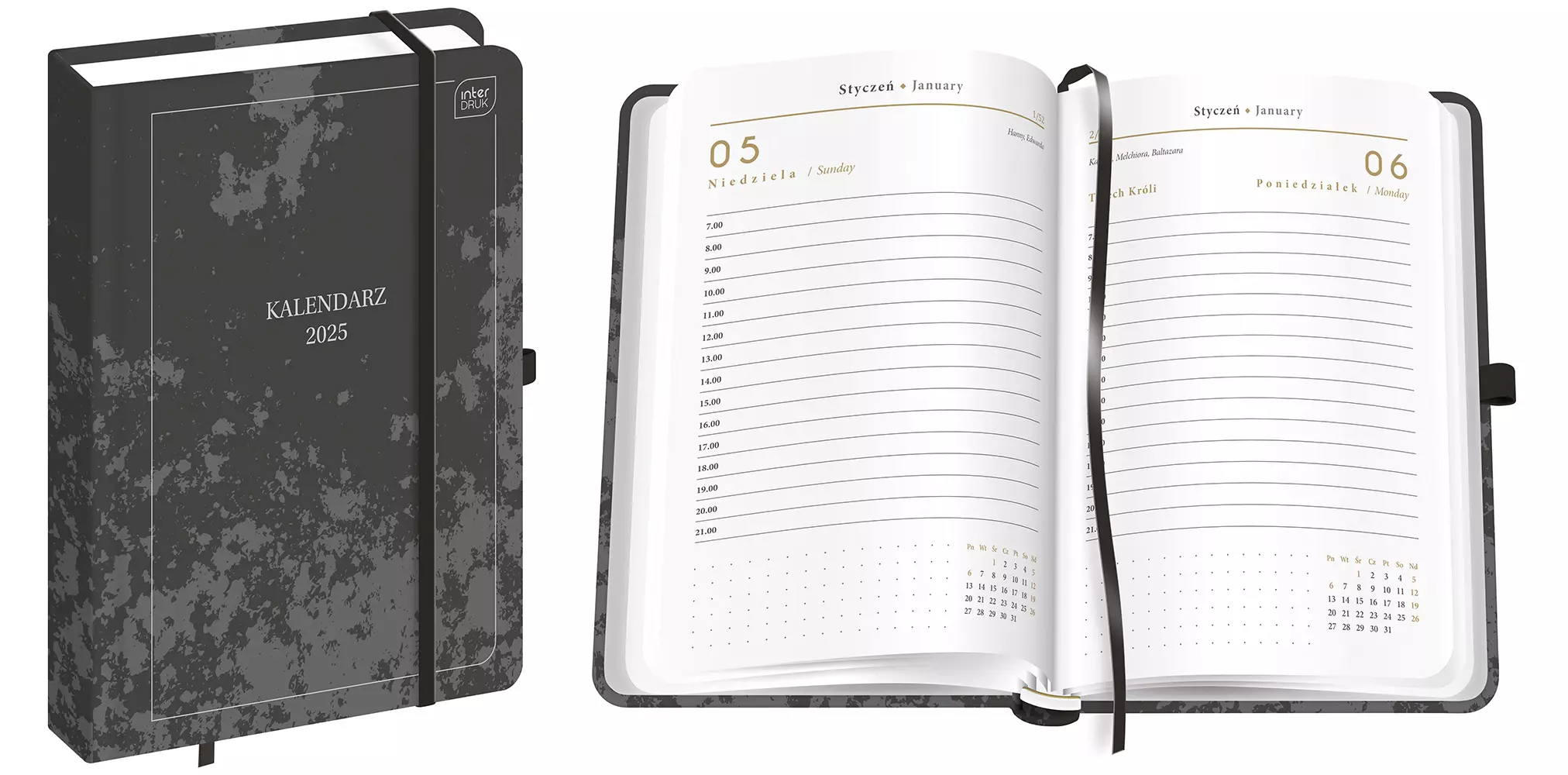Kalendarz książkowy 2025 A5 384, Mat+UV Stone - Książki