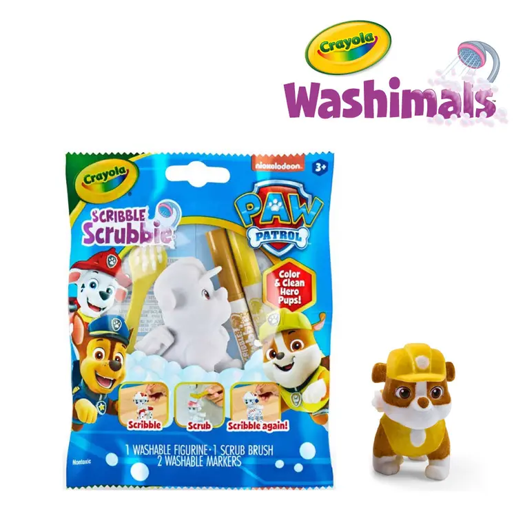 Crayola Figurki do malowania i mycia - zestaw zwierzątko 1szt., flamastry zmywalne 2 szt., szczoteczka Washimals Psi Patrol 3+ (opakowanie zbiorcze 24szt., 6 wzorów) - Papiernicze i szkolne
