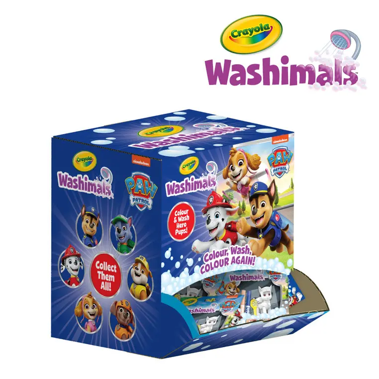 Crayola Figurki do malowania i mycia - zestaw zwierzątko 1szt., flamastry zmywalne 2 szt., szczoteczka Washimals Psi Patrol 3+ (opakowanie zbiorcze 24szt., 6 wzorów) - Papiernicze i szkolne