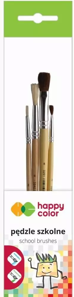 Pędzle szkolne mix włosia B 4szt HAPPY COLOR - Papiernicze i szkolne