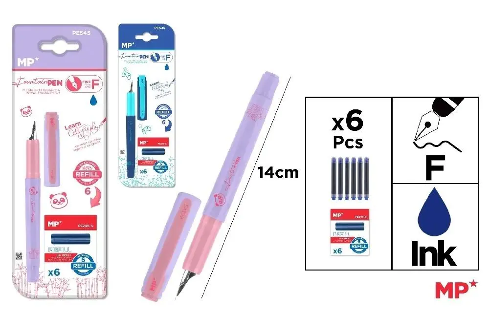 Pióro na naboje + wkłady niebieskie MIX - Papiernicze i szkolne