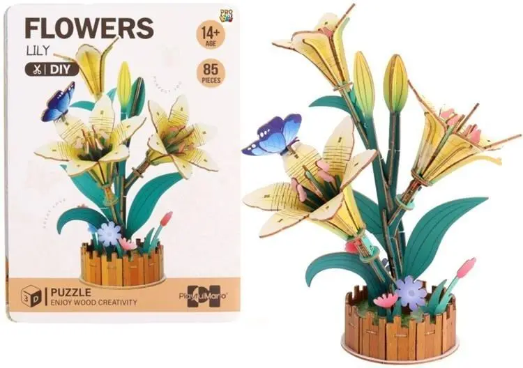Puzzle 3D drewniane kwiaty lilie - Zabawki