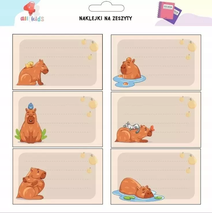 Naklejki na szafkę i zeszyt Kapibara 2 - Papiernicze i szkolne