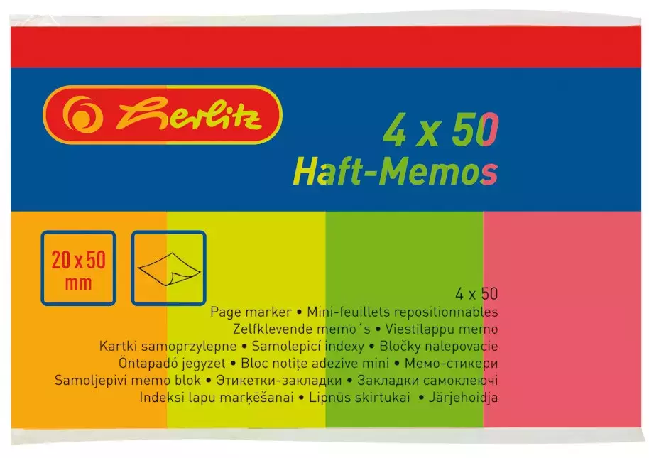 Kartki samoprzylepne (4 x 50 sztuk) - Papiernicze i szkolne