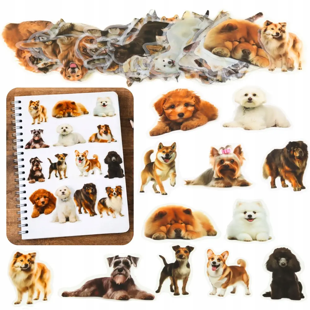 Zestaw Naklejki Pieski Gatunki Śliskie Przeźroczyste 50 szt. - Papiernicze i szkolne