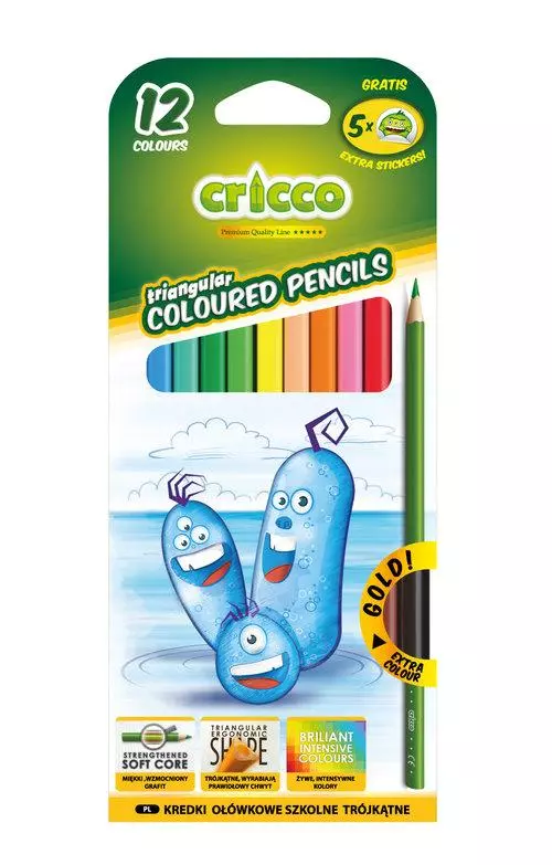 Kredki trójkątne 12 kolorów Cricco - Papiernicze i szkolne