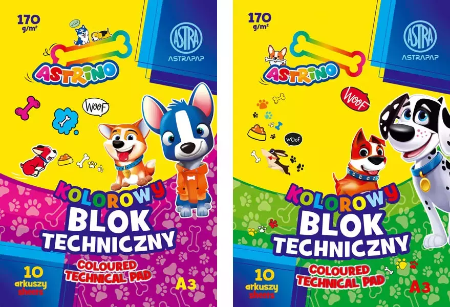 Blok A3 techniczny kolorowy, 10 kartek, mix wzorów - Papiernicze i szkolne