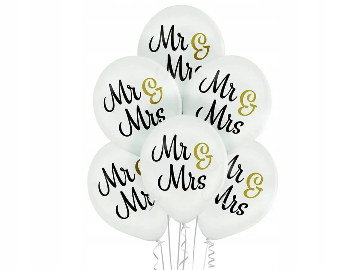 Balony Belbal 12", D11, "Mr & Mrs" białe, 6szt. - Papiernicze i szkolne