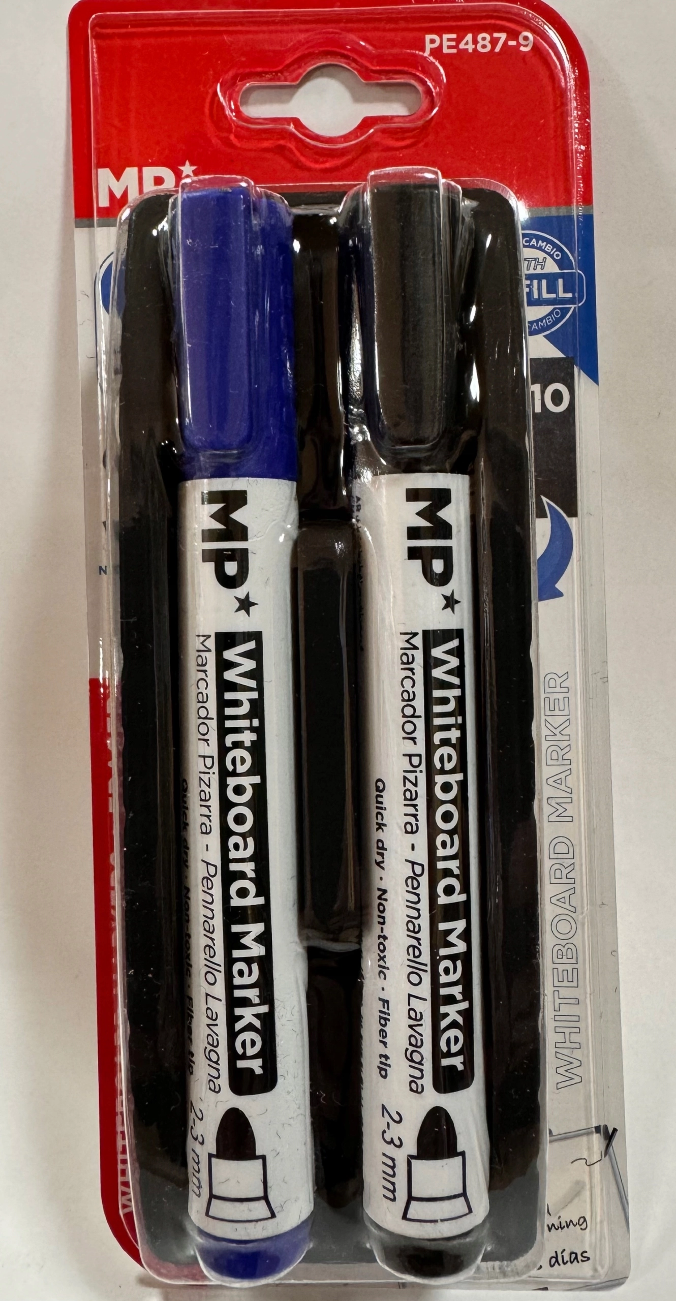 2x Marker suchościeralny 2/3mm + gąbka do białej tablicy