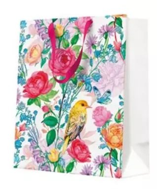 Torebka prezentowa Ptaszki i kwiaty, średnia - Papiernicze i szkolne