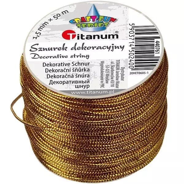 Sznurek metalizowany z rdzeniem 1.5mmx30m złoty - Papiernicze i szkolne