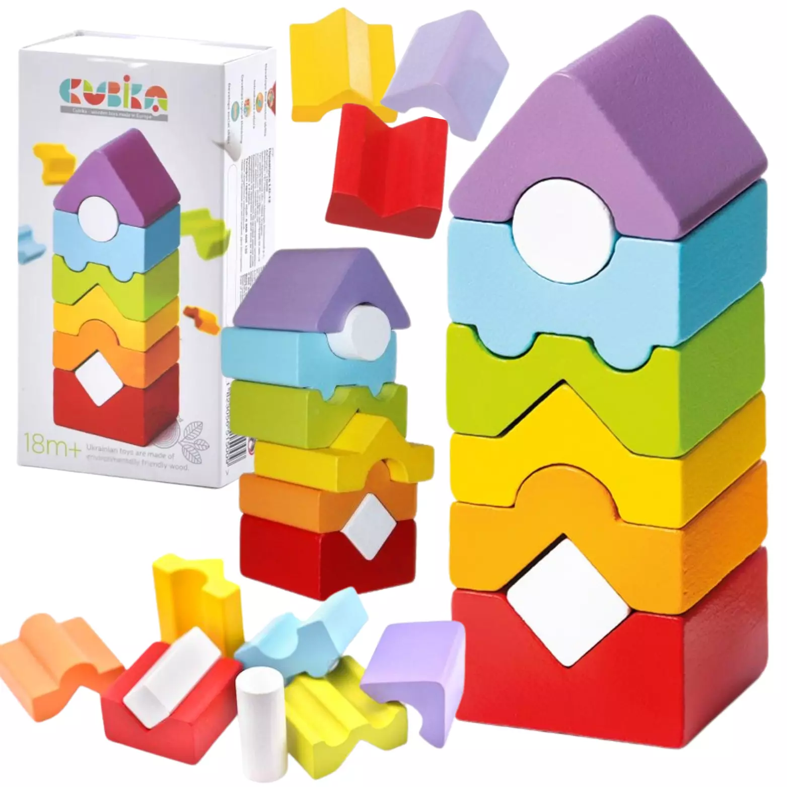 Drewniana wieża z klocków - Zabawki