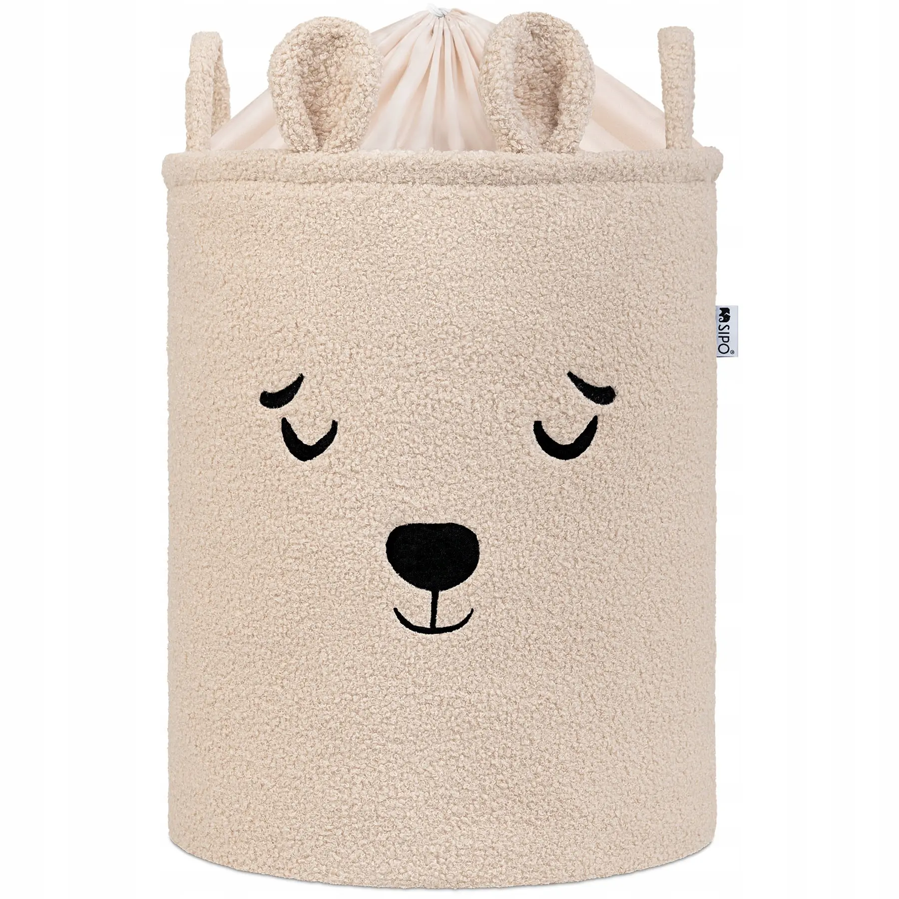 KOSZ NA ZABAWKI DLA DZIECI XL SIPO ZE ŚCIĄGACZEM PREMIUM BOUCLE BEŻOWY MIŚ - Mama i dziecko