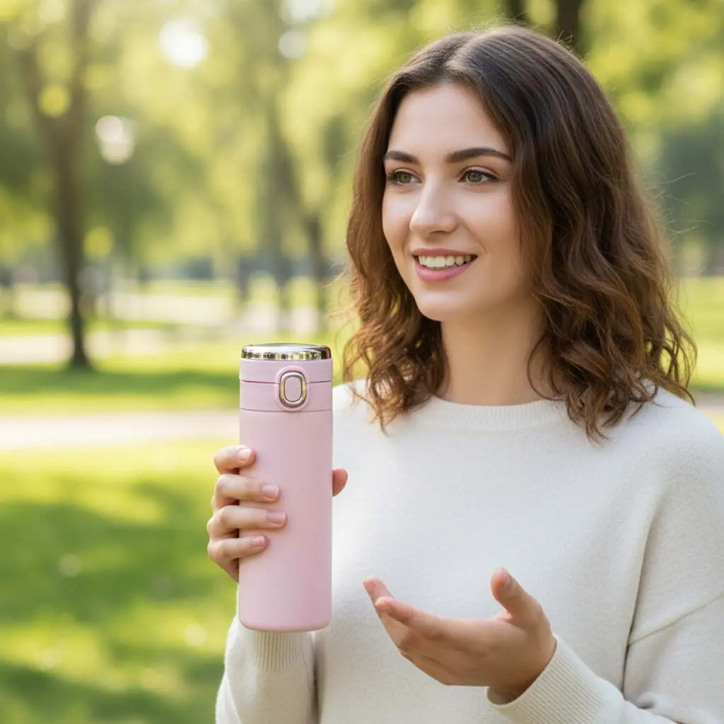 Kubek termiczny z ustnikiem termos LED 350ml róż - Elektronika i akcesoria