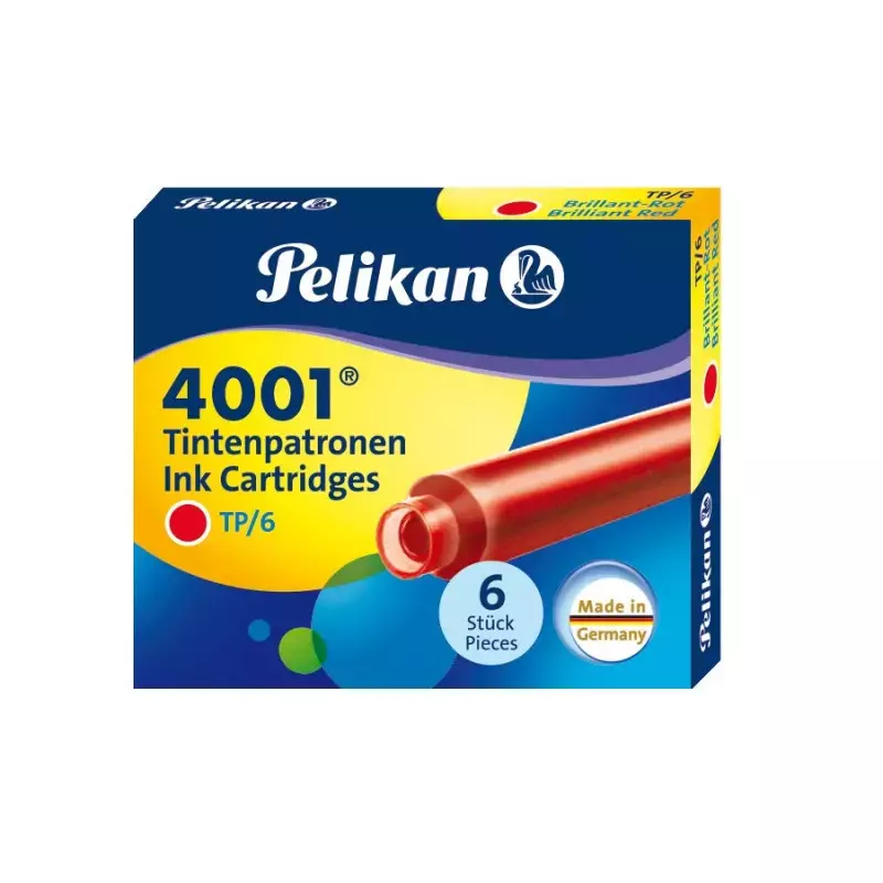 Naboje krótkie, Pelikan 4001, czerwone (5 sztuk) - Papiernicze i szkolne