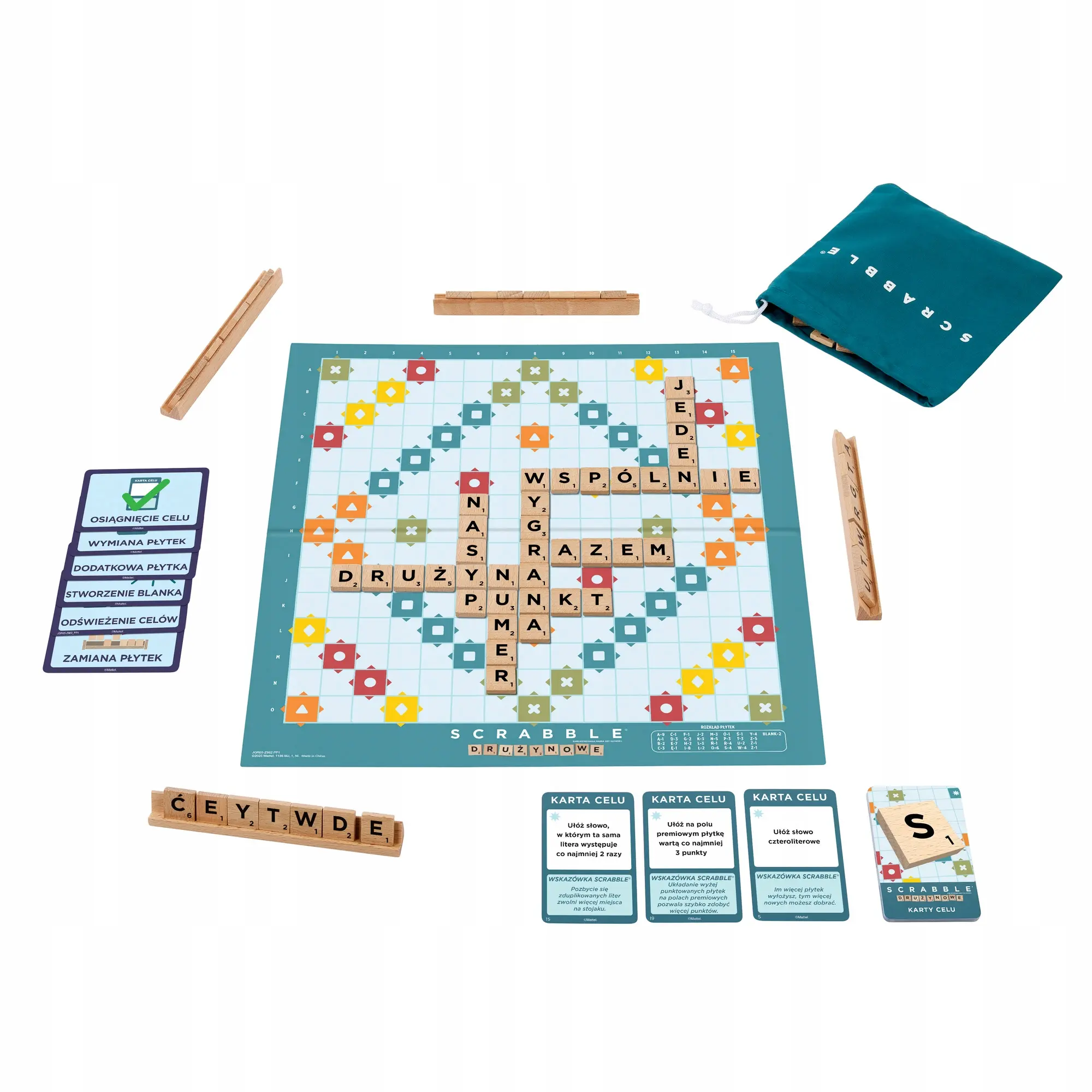 Scrabble Drewniane elementy Rodzinna gra 2w1 Klasyczne i drużynowe JGR65 - Gry