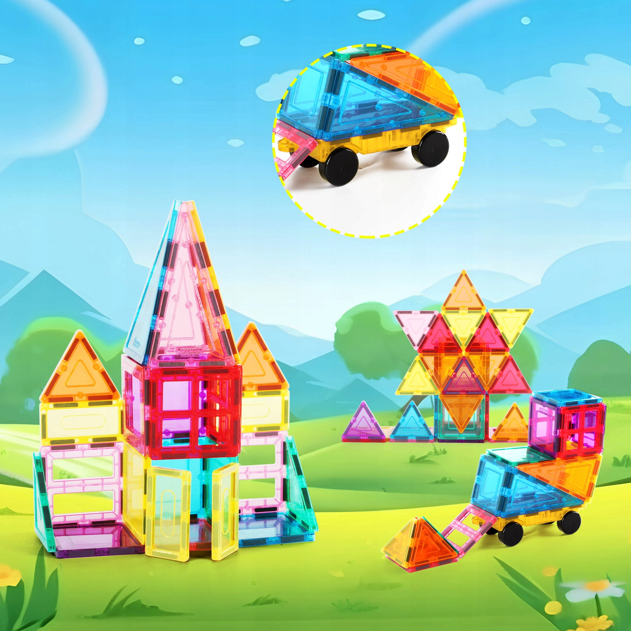 Klocki rurki EDUKACYJNE 3D MAGNETYCZNE konstrukcyjne kulki dla dzieci 61 el - Zabawki