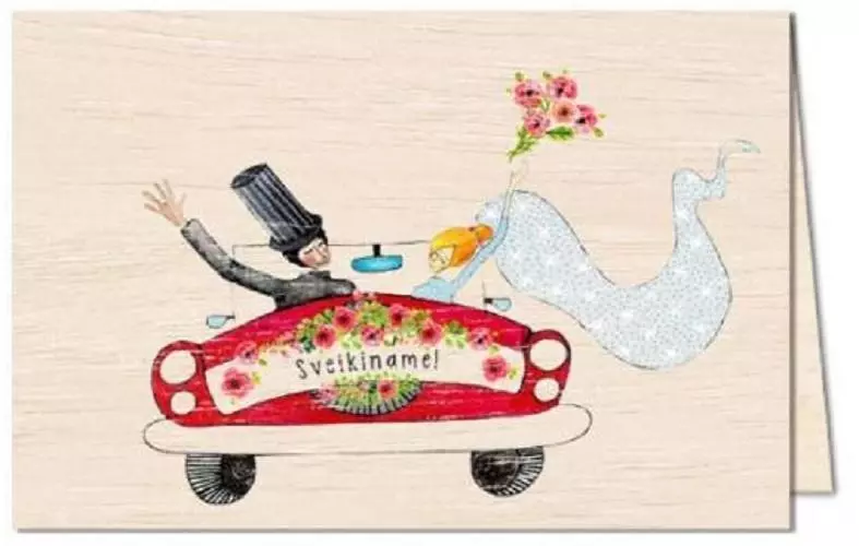 Karnet drewniany C6 + koperta Ślub samochód - Książki