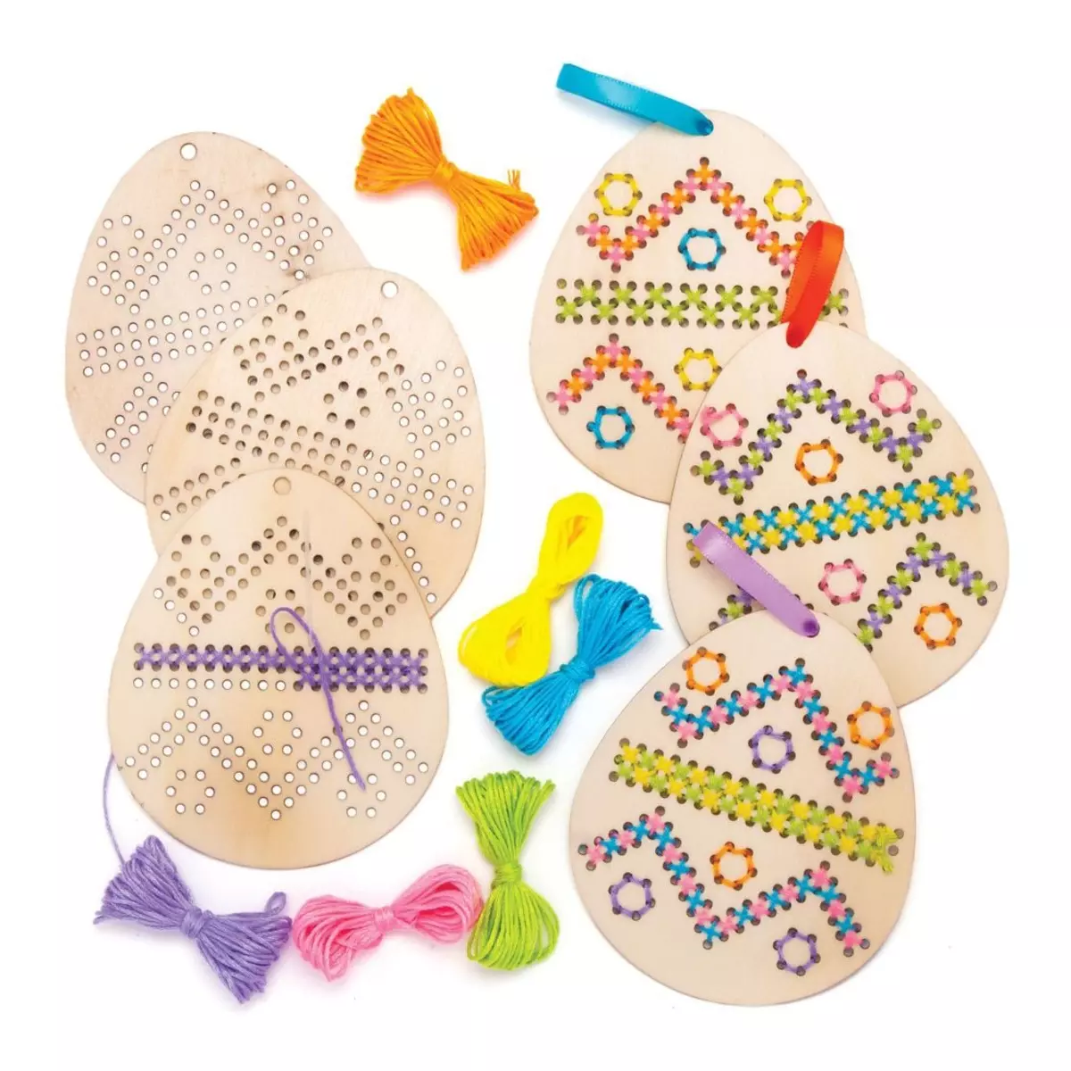 Drewniany zestaw kreatywny - pisanki z haftem - Papiernicze i szkolne