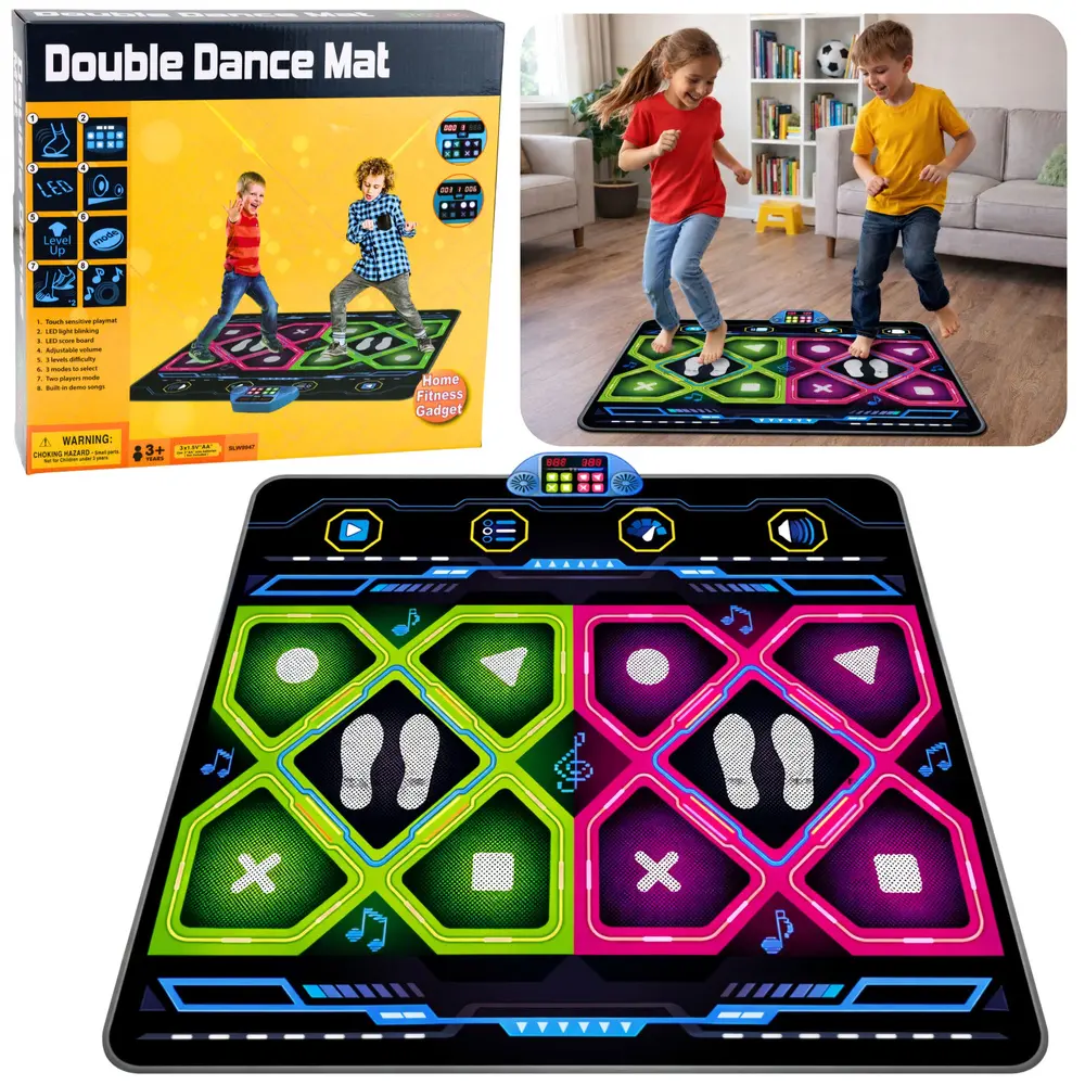 Podwójna Mata Taneczna Elektroniczna Do Tańczenia LED 105 x 90 cm - Gry